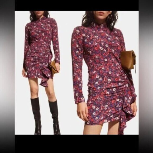 NWT- VERONICA BEARD -Louella Floral Print Long Sleeve Dress In Berry Multi - Picture 3 of 13